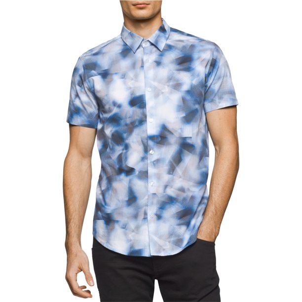 Calvin Klein Camisa con botones de jacquard para hombre, azul, grande Calvin Klein Botones al frente