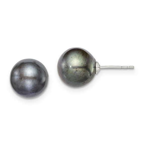Primal Silver Sterling Silver Rhodium-plated 9-10mm Black Freshwater Cultured Round Pearl Stud Earring