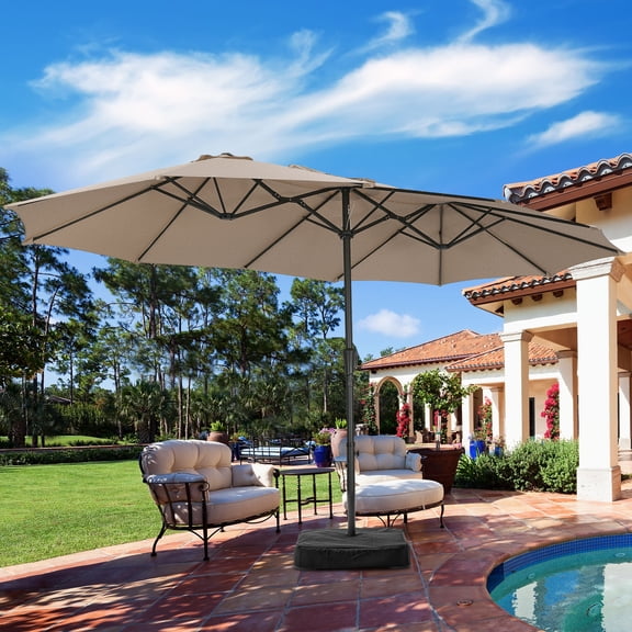 Autlaycil 15' Outdoor Patio Umbrella and Matching Base, Market, Beach, Garden, Yard, Party, Khaki