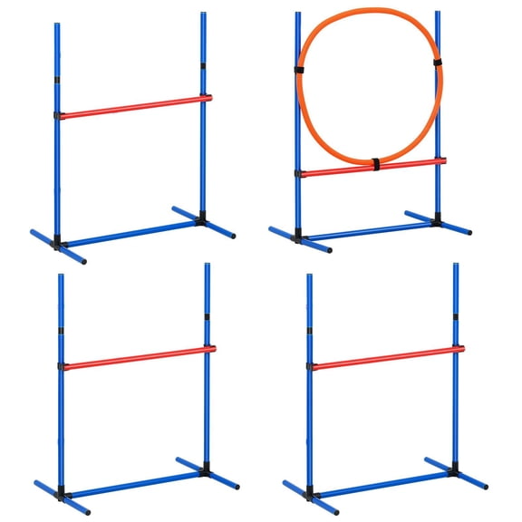 Dog Agility Training Equipment 4 PCS Set with Hurdles and Adjustable Jump Ring, Portable PVC Obstacle Kit for Dogs, Includes Jump Bars, Ring, Base Poles, and Carry Bag for Indoor & Outdoor Training