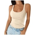 thumbnail image 2 of Womens Sleeveless Racerback High Crewneck Spaghetti Strap Ribbed Tank Tops Ribbed Cotton Razprback Tank Top Crewneck Top Tank Women(Size:L), 2 of 5