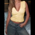 thumbnail image 4 of Chaleco de Punto Sin Mangas para Mujer, con Cuello en V y Botones, Informal, Holgado, para y Verano. Amarillo XL, 4 of 7
