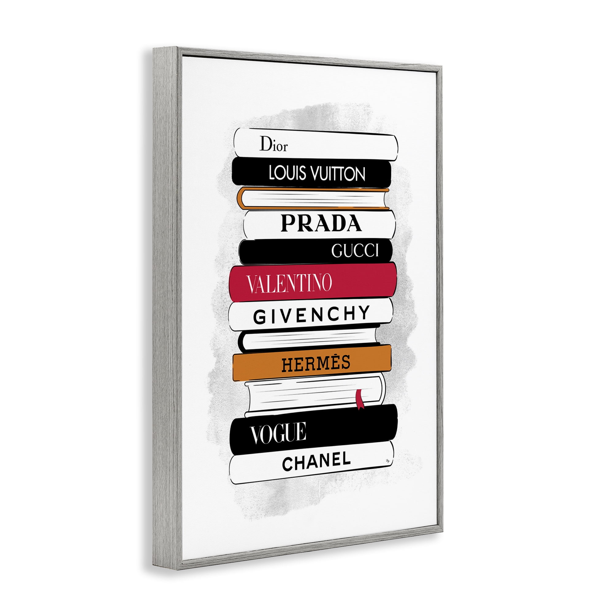 Stupell Industries Tall Fashion Bookstack Beauty & Fashion Painting Gray Framed Art Print Wall Art, 16 x 24