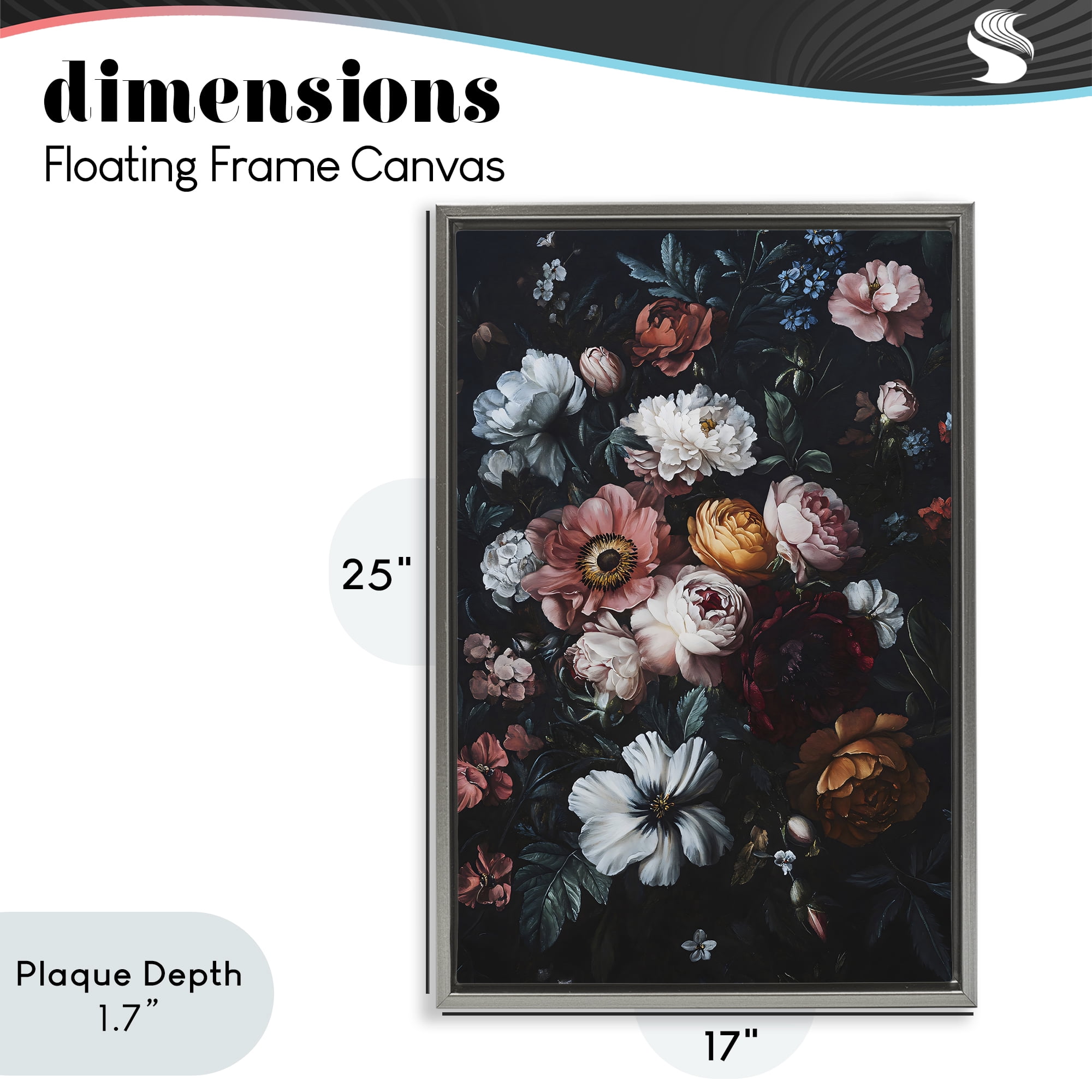 Stupell Industries Midnight Garden Velvet Florals Gray Framed Floater Canvas Wall Art, design by Creative Studio