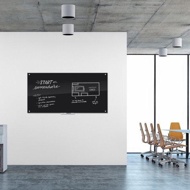 U Brands Glass Dry Erase Board, 72" x 36", Whiteboard, Black Surface