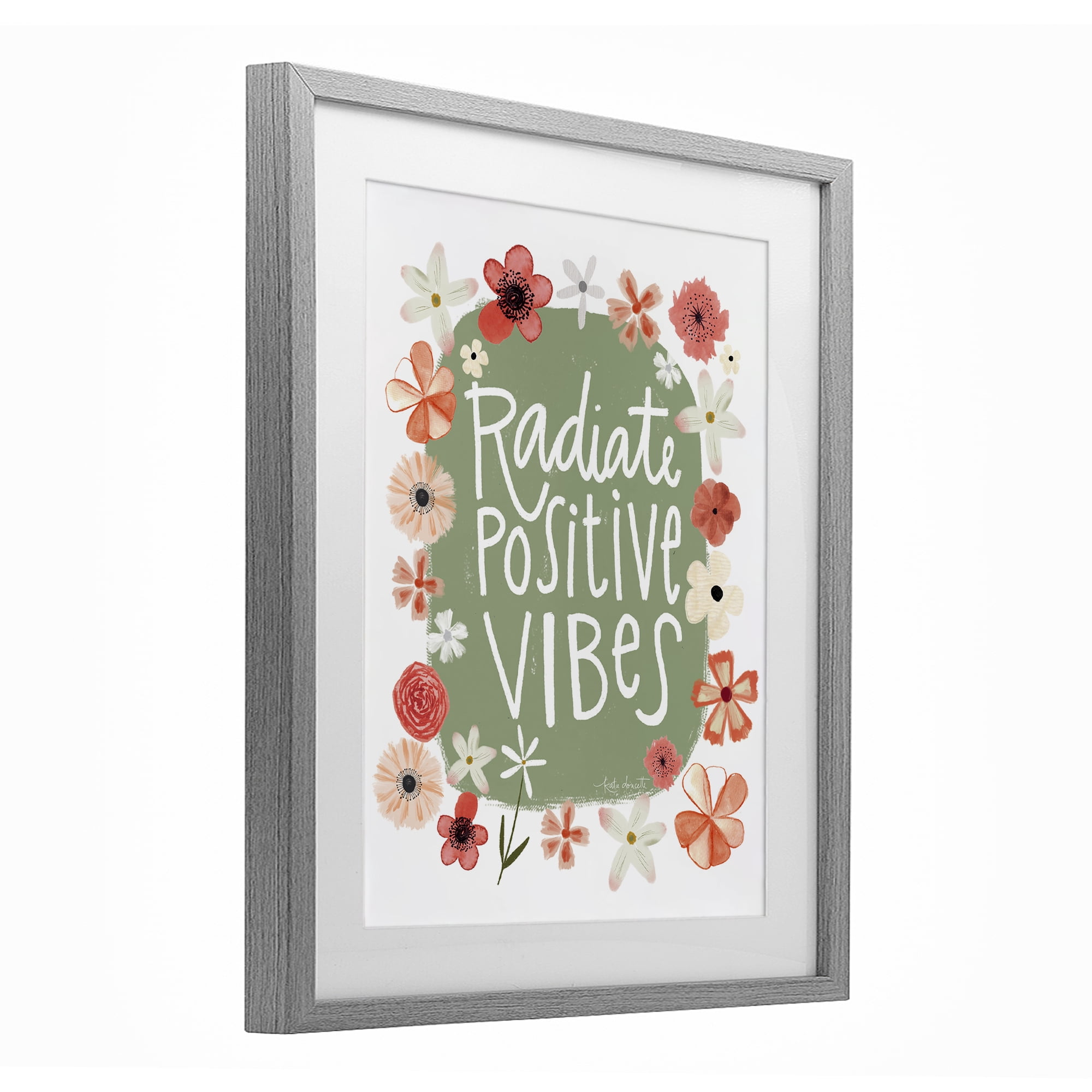 Stupell Industries Floral Radiate Positive Vibes Gray Framed Print Under Glass, design by Katie Doucette