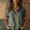 thumbnail image 2 of Shirts For Women Women Cotton Shirt Printed Fashion Down Shirts Casual Tops Short Sleeve Blouse Womens Tops, 2 of 4