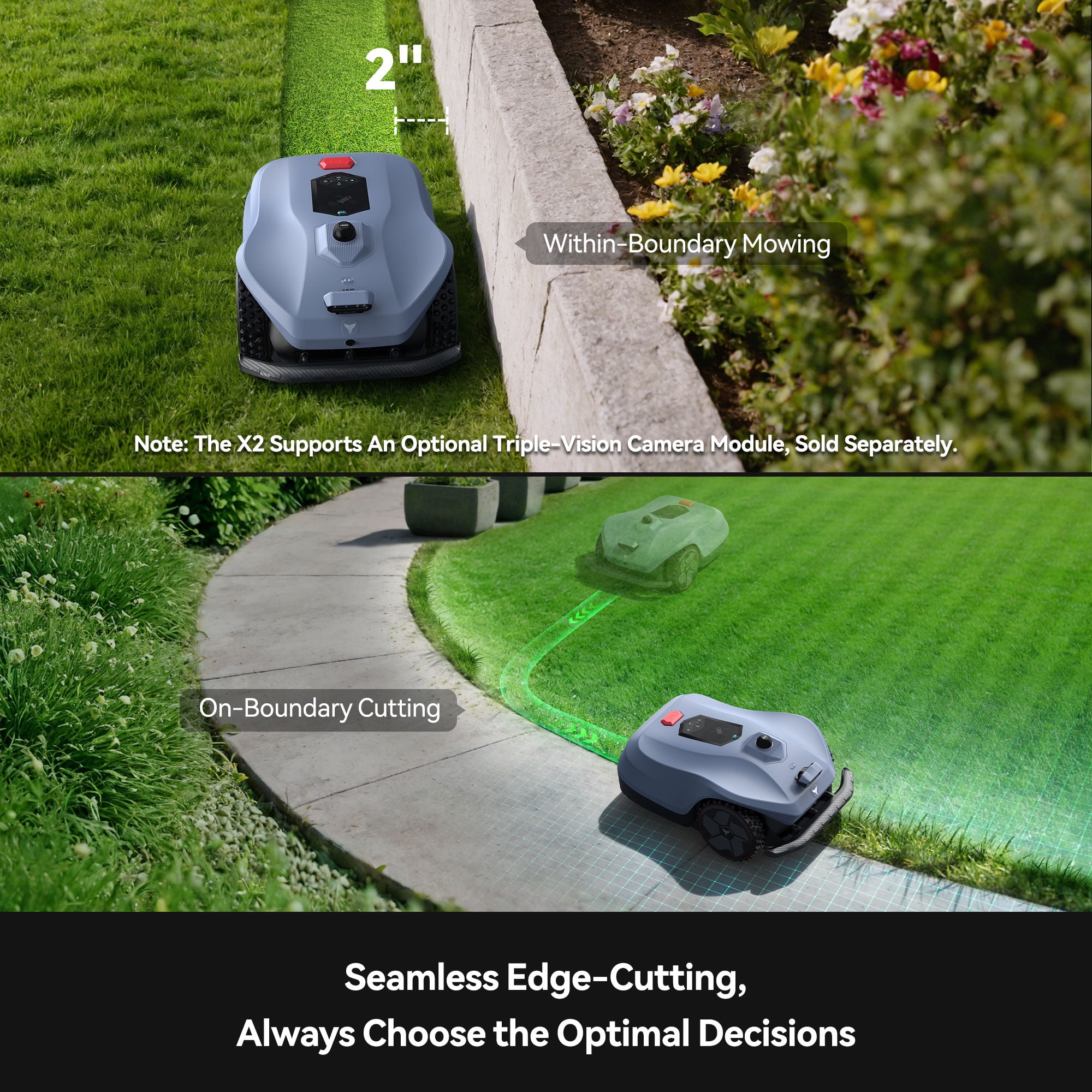 AI Triple Bionic Vision Module for Neomow X2 Series 3D LiDAR Robot Mower, Activates Pro-Level Features Including Auto-Mapping, 500+ Obstacle Detection, Spatial Perception, Terrain Recognition