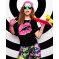thumbnail image 6 of 80s 90s Women Costume Set, Lips Print off Shoulder T-shirt, Geometric Legging Pants Earring Necklace Gloves Bracelet, 6 of 7