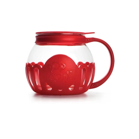 Red Microwave Popcorn Popper, 1.5 qt Borosilicate Glass, Tasty Micro-Pop