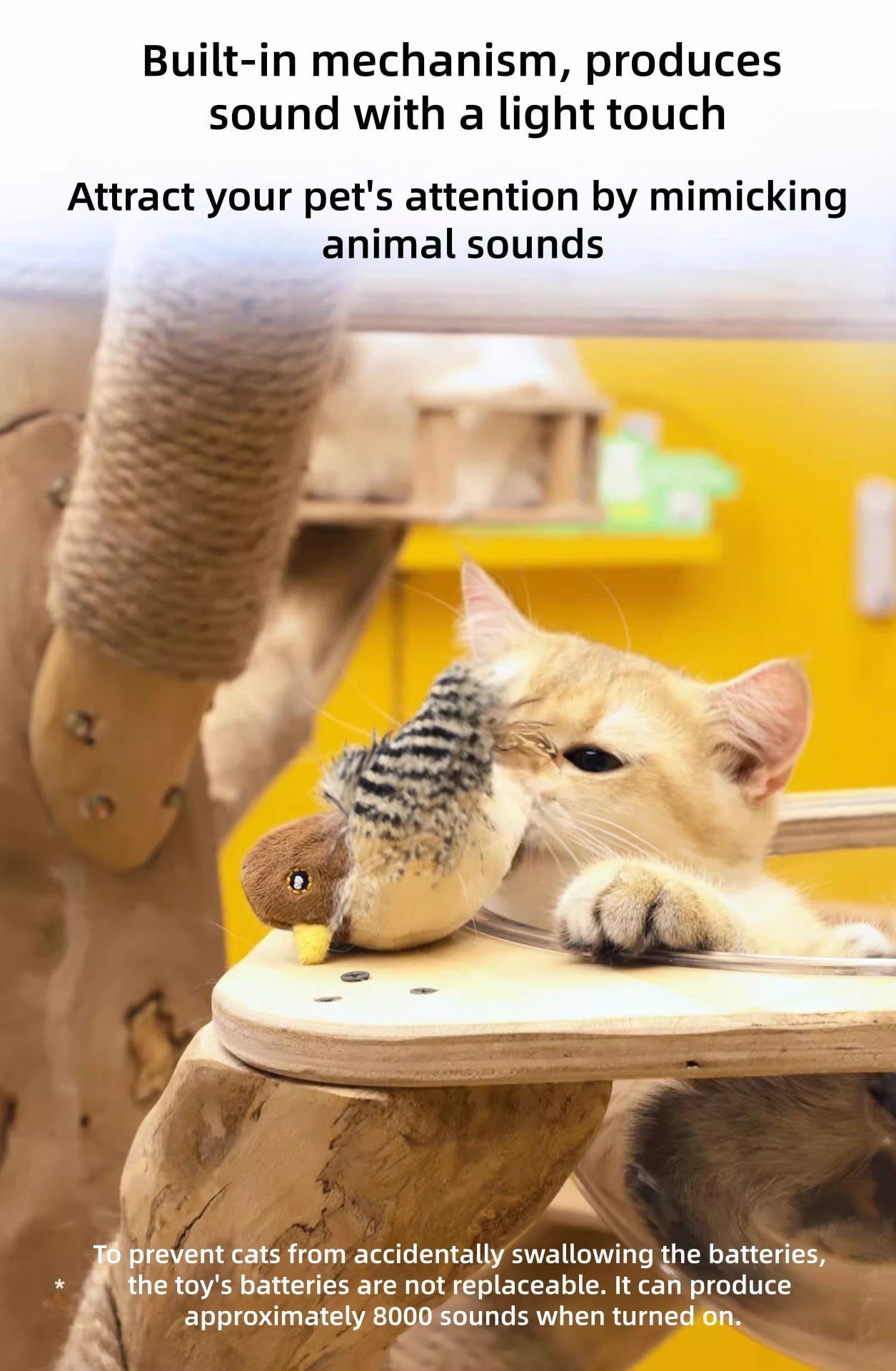 Realistic Sound Cat Teaser Toy, Simulated Interactive Chew Stick Wand, Durable Play Accessory Encouraging Activity Training Biting Entertainment Companion