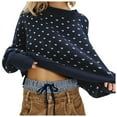 thumbnail image 2 of Cozy Sweaters For Women Festive Funny Butterfly Jacquard Graphic Crew Neck Sweatshirt Casual Loose Winter Soft Warm Knit Holiday Pullover Tops Navy M, 2 of 5