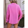 thumbnail image 4 of Womens Button Down Shirts Long Sleeve Oversized Boyfriend Blouses Collared Tops with Pockets Rose Red M, 4 of 8