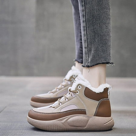 

cllios Women s High Top Thick Sole Martin Boots 2023 Fashion Boots For Women Leather Snow Boots Lace Up Sneakers Plush Lining Outdoor Anti-Slip Water-Resistant Martin Boots For Women