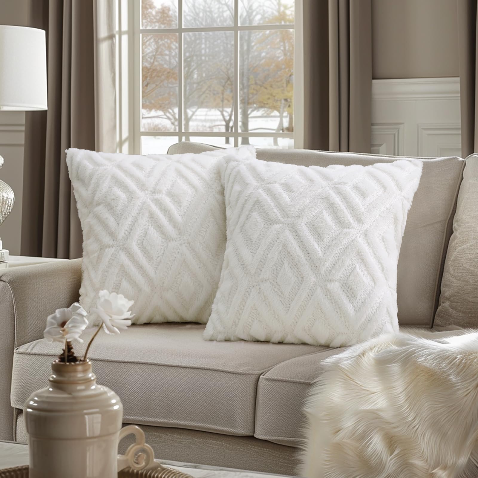 decorUhome Throw Pillow Covers, Set of 2, 18x18, Cream photo 2