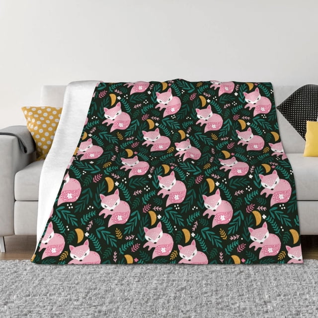 Fotbe Pink Sleeping Fox Manta de Franela con Estampado, Manta Ultrasuave para Cama, Sofá, Auto, Hipoalergénica y Antibolitas-80"x60"