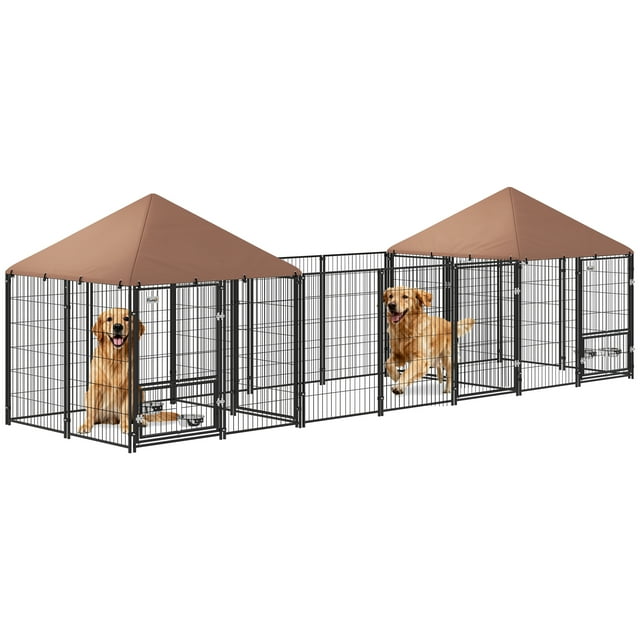 PawHut Enclos Extérieur pour Chien avec 2 Pcs, Bols Rotatifs et à Hauteur Réglable
