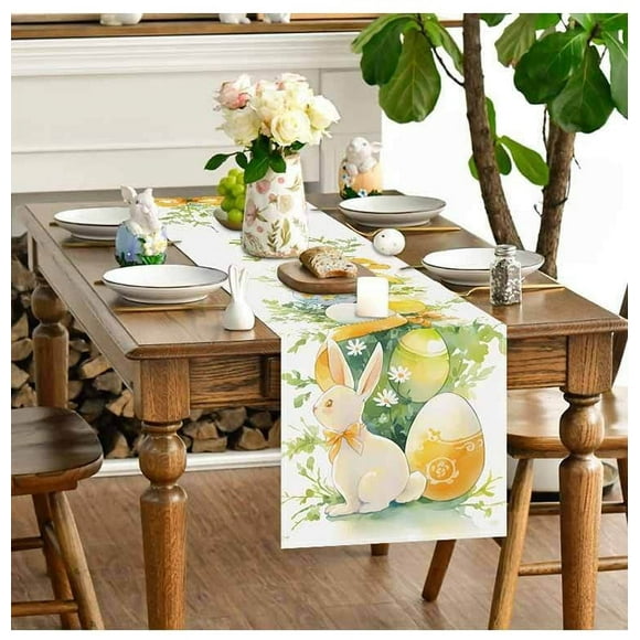 Boovnll Table Runner, Easter Bunny Table Flag Festival Living Room Cabinet Decoration Tablecloth Mat Tea Flag Border Linen Printed Tablecloth, Table Runners, Table Decor, Coffee Table Decor