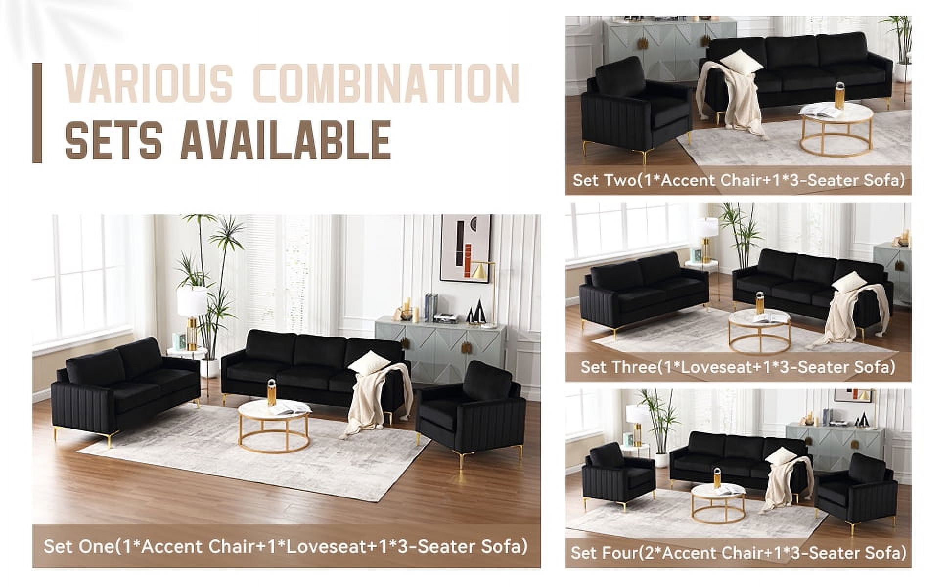 Lunale 65" Loveseat Sofa, Deep Seat Cloud Couch, Modern Velvet Living Room Sofa, Black