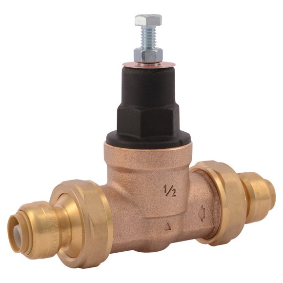 SharkBite 1/2 Inch EB45 Double Union Pressure Regulating Valve (PRV), Push to Connect Brass Plumbing Fittings, PEX Pipe, Copper, CPVC, PE-RT, HDPE, 23893-0045