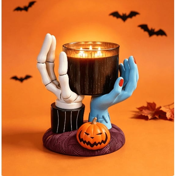Halloween Tabletop Decor, Jack Skellington & Sally Hands Pedestal Candle Holder, Gothic Candle Holder for Halloween Party Home Decoration