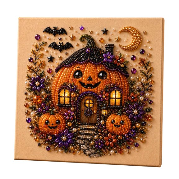Halloween Pearl Art Kit, Diamond Art, Halloween Pumpkin Pearl Art DIY Kit, Spooky Cute 3D Diamond-Painting Crafts for Adults, DIY Fall Home Decor Wall Art, Beginner DIY Seasonal Party Gift, 7.87in