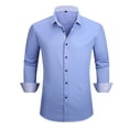 thumbnail image 1 of Blusa y camisa de manga larga con cuello vuelto para hombre, estilo informal, con botones y cuello liso, de poliéster., 1 of 2