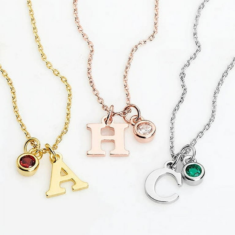 Sterling Silver Monogram with Etched Outline Station Pendant Necklace Sterling Silver Monogram with Etched Outline Station Pendant Necklace