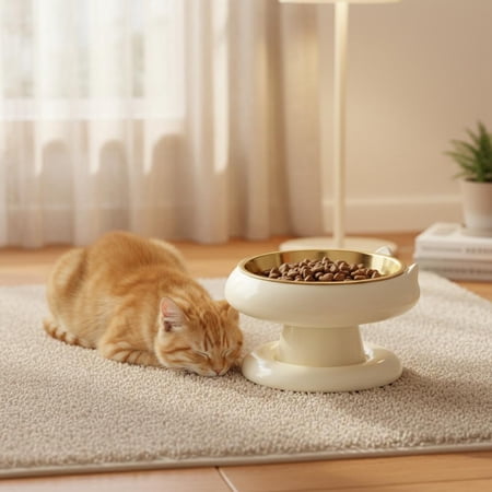 Elevated Cat Bowl, Stainless Steel Pet Feeder with Anti Tip Base, Cervical Spine Protection for Senior Cats