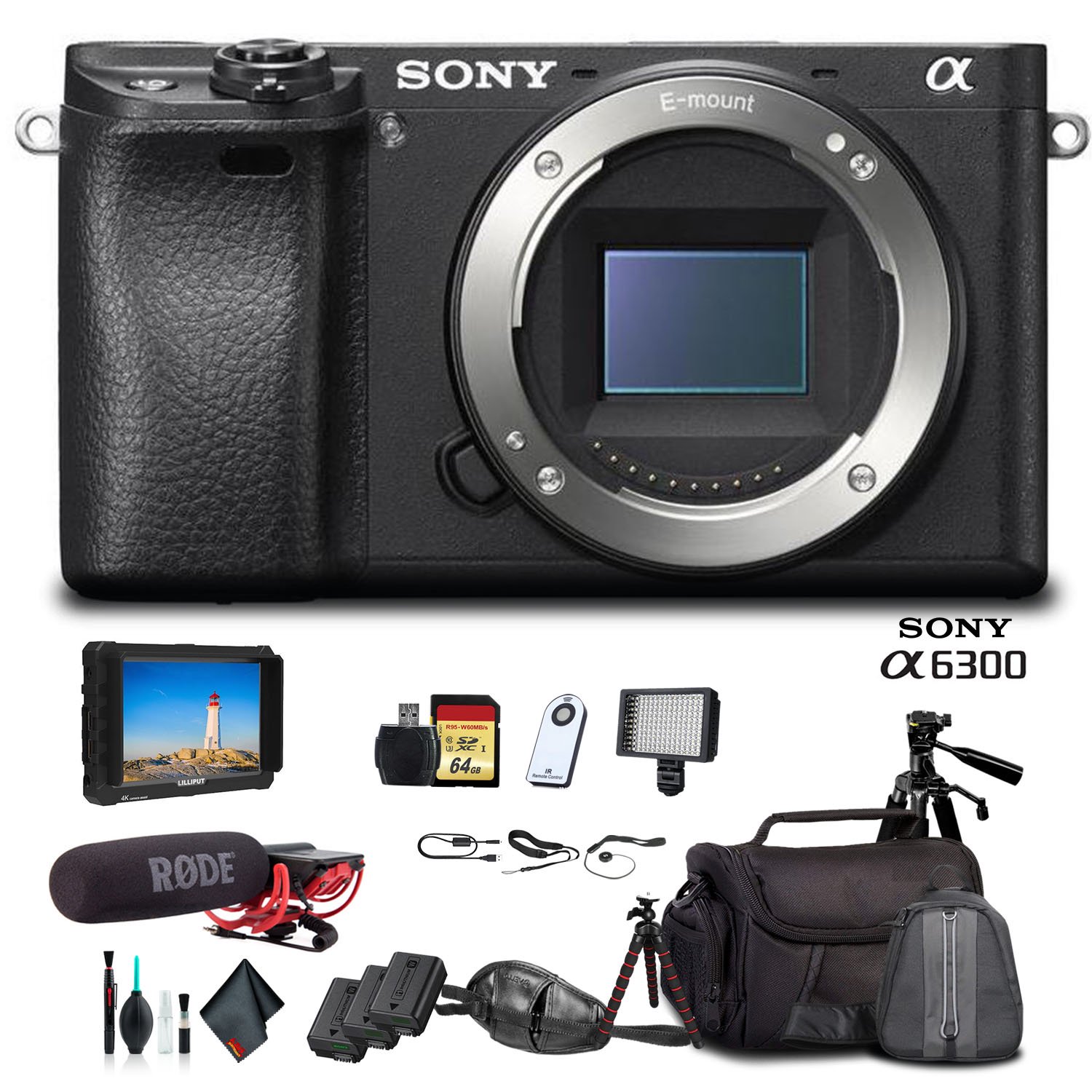 Sony Alpha a6300 Mirrorless Camera Black ILCE6300/B +Soft Bag Tripod 2X Extra(International Model)