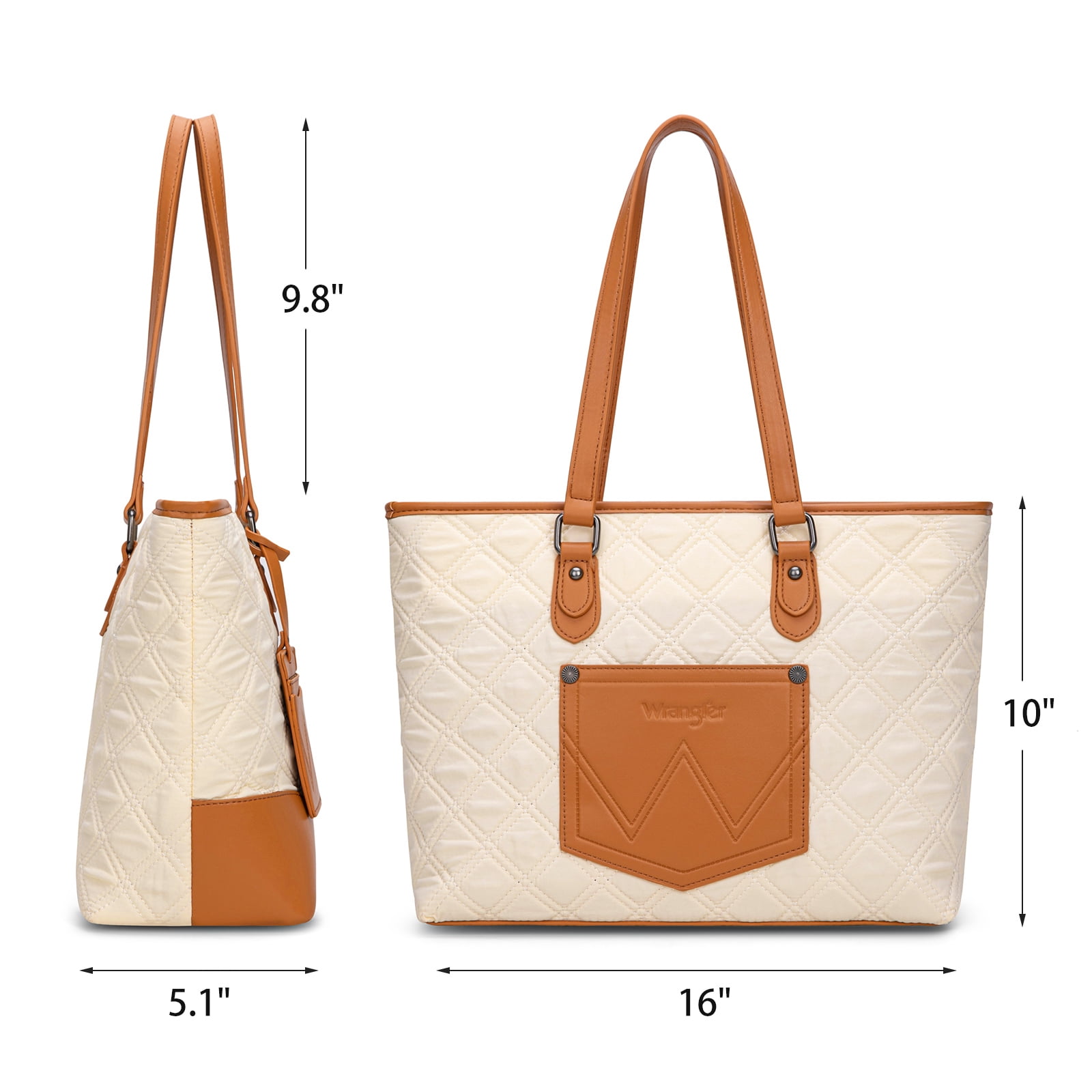 Wrangler Puffer Tote Bags for Women Medium Quilted Shoulder Bag for Work School Lifestyle Purse, Beige