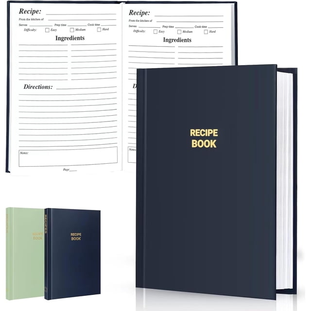 Serrenf Perfect Blank Recipe book - Write In Your Own Recipes,Organize Your Recipes- Waterproof Cover and 186 Blank Pages Recipe Notebook (dark blue)