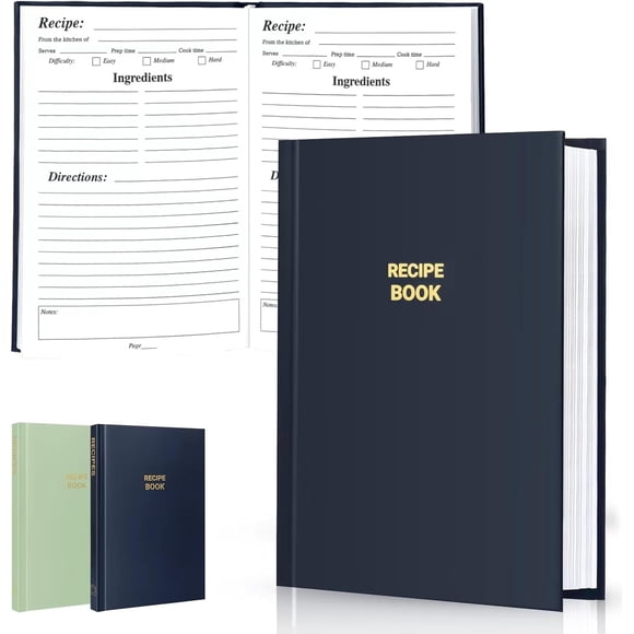Serrenf Perfect Blank Recipe book - Write In Your Own Recipes,Organize Your Recipes- Waterproof Cover and 186 Blank Pages Recipe Notebook (dark blue)