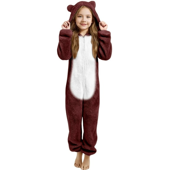 WOYY Toddler Girls Hooded Onesie Cute Soft Warm Zipper Jumpsuit Romper, Sizes 4-5T