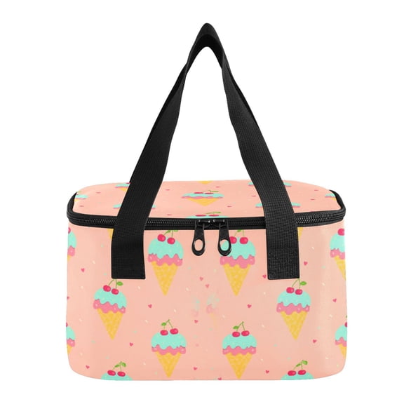 6L Insulated Lunch Bag Square Handheld Cooler Tote Ice Cream Cherry Pattern Reusable Thermal Bag with Polyester & Aluminum Lining for Work Picnic Travel