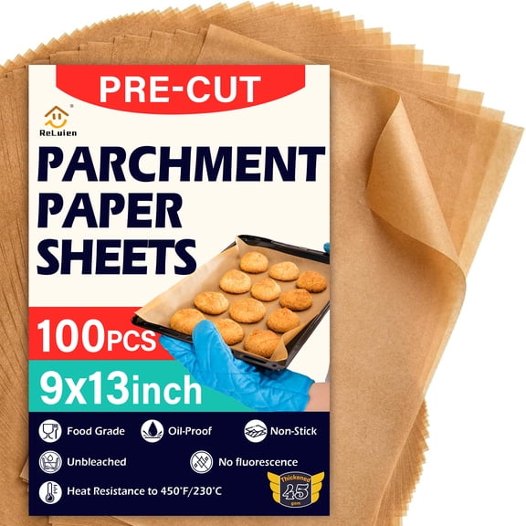 ReLuien Pre-Cut Parchment Paper, 9x13 in Unbleached Non-Stick Kitchens Cookie Baking Sheets, Heavy Duty