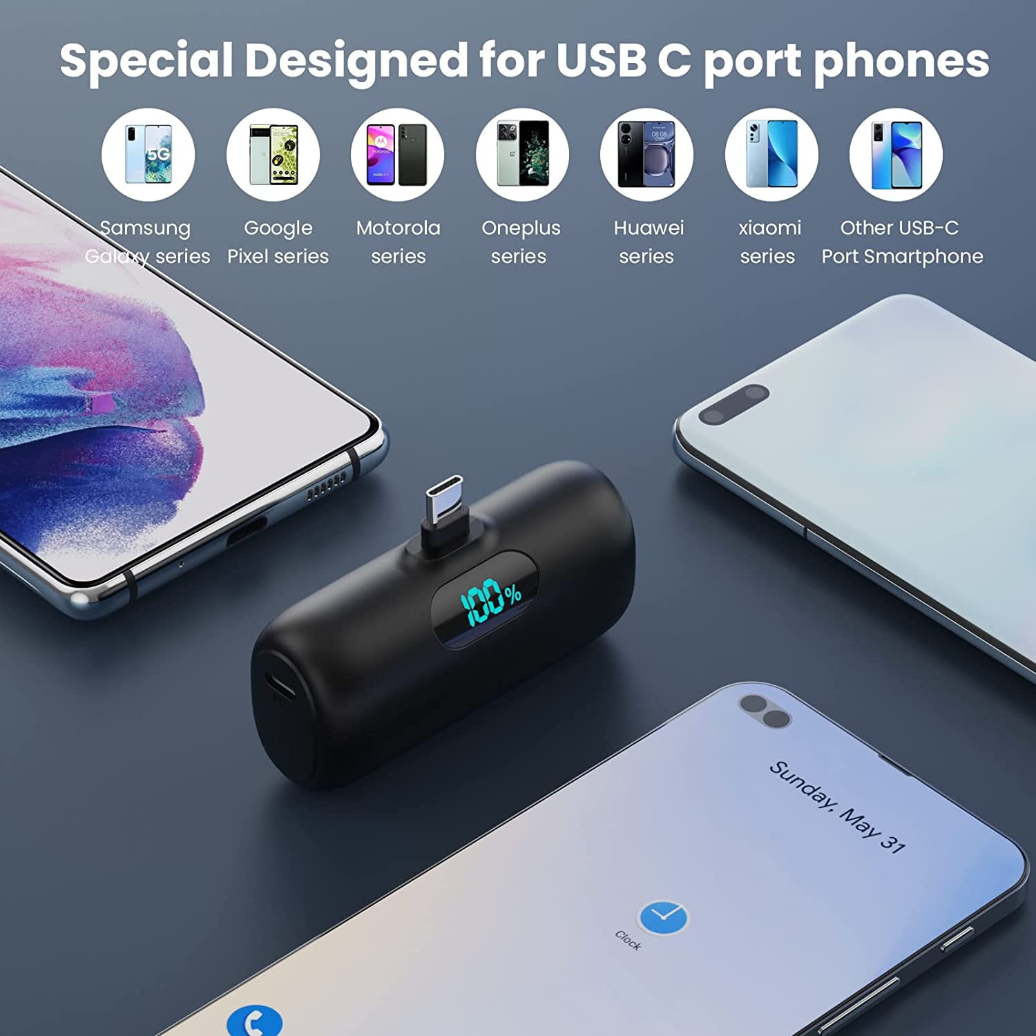 RGHJAR-Mini Portable Charger Power Bank for iPhone 17/16/15 Series, 5000mAh PD USB C Cell Phone Portable Power,Travel Essentials Battery Pack for iPhone 17/17 Air/16/16 pro/15 Series/Android/Samsung