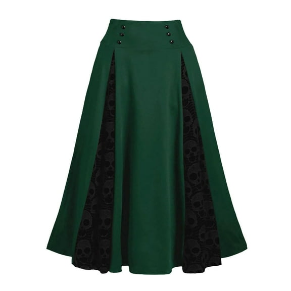 Busydd Womens Skirts Vintage Lace Patchwork Gothic Skirts Medieval Halloween Costume S