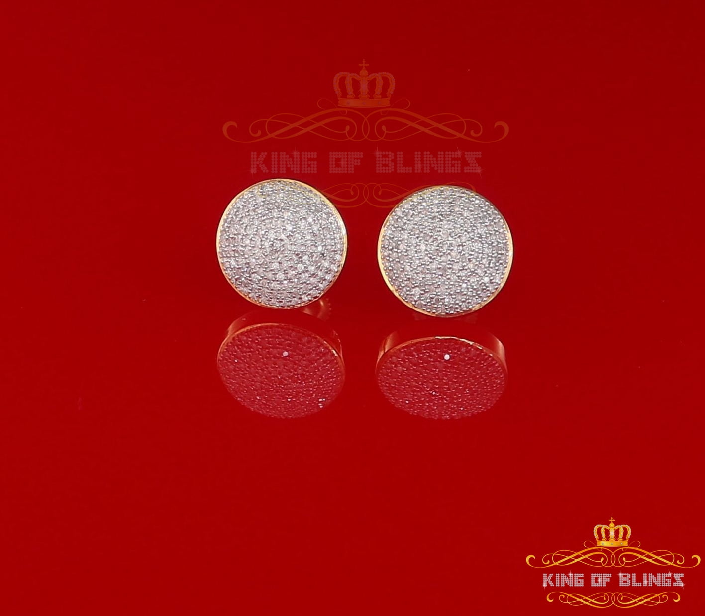 King of Bling's 925 Sterling Silver Yellow Hip Hop 0.66ct Diamond Men's/ Women's Stud Earrings