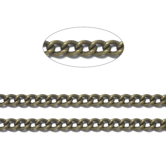 1roll Brass Curb Chains Twisted Chains Soldered with Spool Nickel Free Antique Bronze 2x1.2x0.3mm about 82.02 Feet(25m)/roll