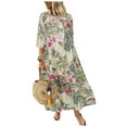 thumbnail image 1 of Robe Longue Maxi Boho Décontractée en Coton et Lin à Manches 3/11 à Fleurs pour Femmes, 1 of 8