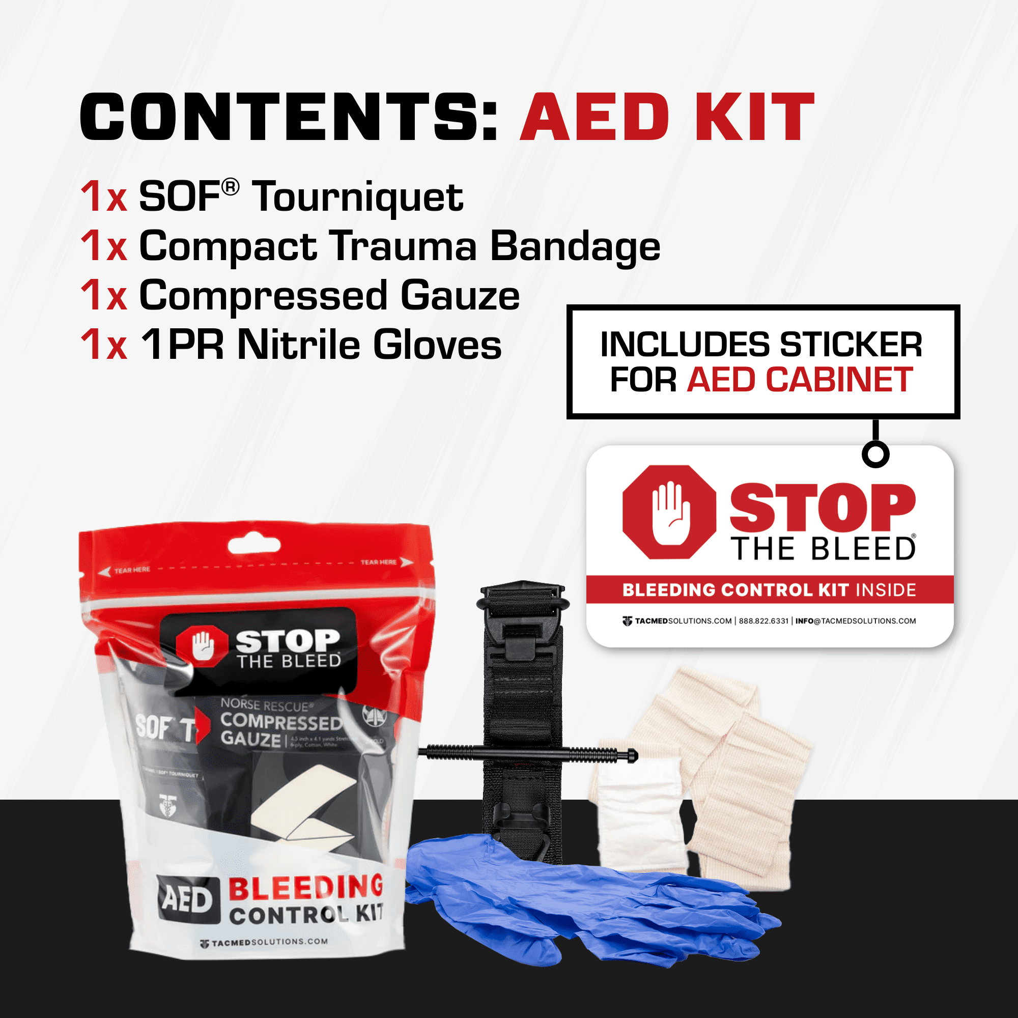 Stop The Bleed AED Kit Plastic Pouch, Complete Hemorrhage Control, Essential First Aid for Schools, Workplaces, and Public Spaces, TacMed Solutions