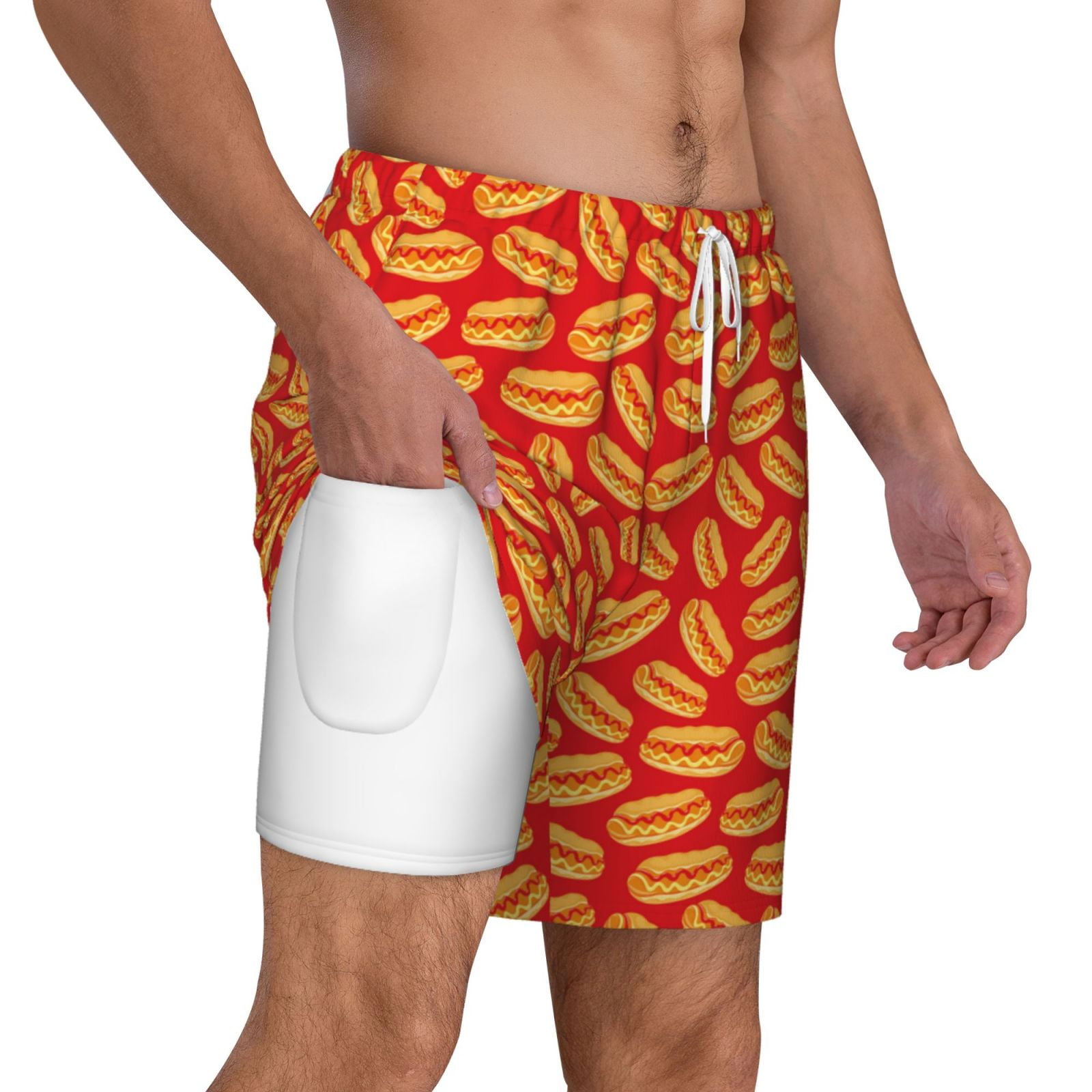 Xecao A Big Hot Dog for Men's Swimming Trunks Swim Trunks Quick Dry Swim Shorts with Mesh Lining Funny Swimwear Bathing Suits