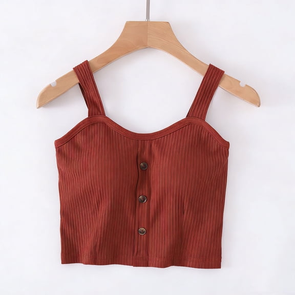 Juniors Camisoles with Built-In-Bra,Y2K Standard Straps Cropped Tank Top,Sleeveless Comfy Cotton Shirts with Buttons