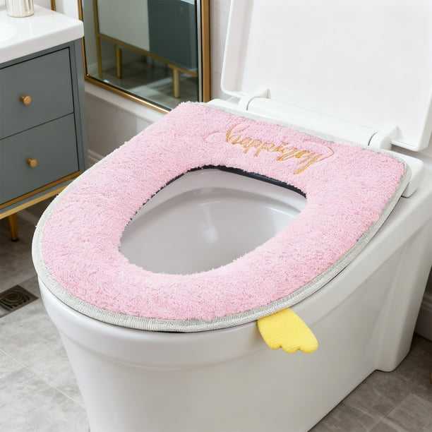 Funda de Asiento de Inodoro Acolchada, Almohadilla Calefactora Suave, Cojín para Retrete Lavable con Cremallera, 43 x 38 cm, Gris, Rosa, Amarillo, Verde para Hogar, Viaje