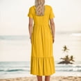 thumbnail image 4 of Women's Short Sleeve Crewneck Swing Dress Flowy Tiered Maxi Beach Dress With Pockets Elegant Leisure Dresses, 4 of 6