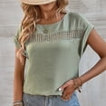 thumbnail image 4 of Women T Shirt Hollow Out Round Neck Plain Casual Comfortable Short Sleeve Top for Home Daily Leisure Pea Green M, 4 of 8