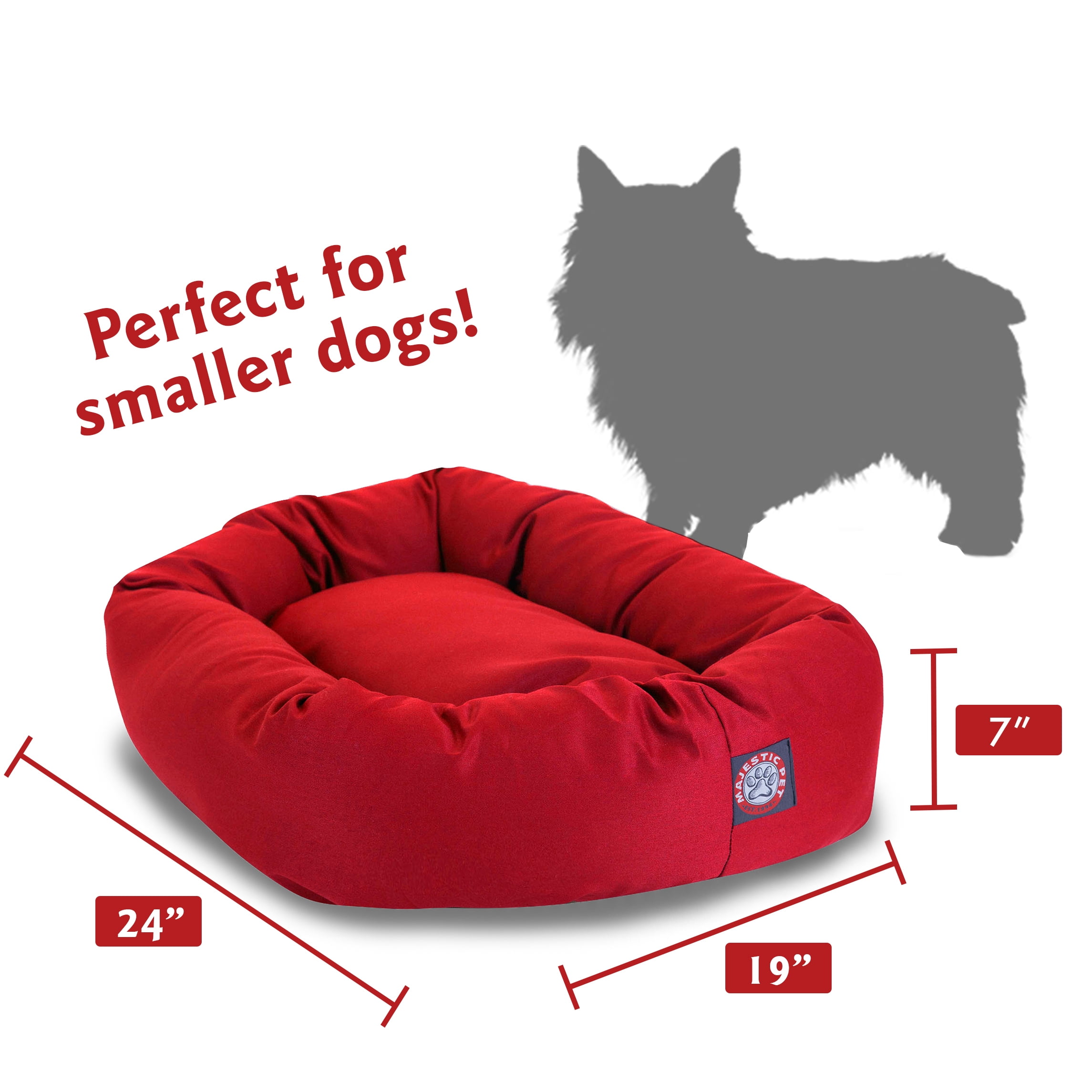 Majestic Pet Poly/Cotton Bagel Pet Bed for Dogs, Calming Dog Bed Washable, Small, Red