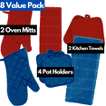 thumbnail image 3 of Kitchen Towels, 8 Pack Blue & Red - Kitchen Towel Set - 2 Kitchen Towels, 4 Pot holders, 2 Oven Mitt, 3 of 6