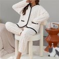 thumbnail image 2 of Conjunto de pijama cálido y grueso para mujer, pantalones de manga larga de felpa, traje de terciopelo, ropa térmica para el hogar, invierno, 2 piezas, 2 of 4